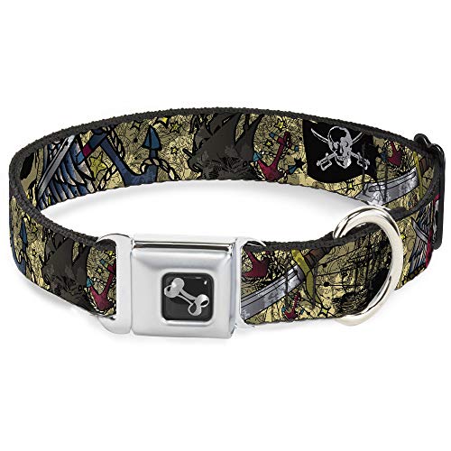 Buckle-Down Seatbelt Buckle Dog Collar - Dead Men Tell No Tales CLOSE-UP Tan -…