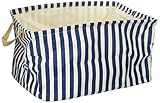GreenForest Cotton Blend Linen Convenient Collapsible Storage Bin Basket With Totes,Closet Drawer ,Blue Strips(13.6x10x7Inches)