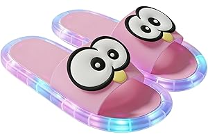 Women's Light-Up Slippers, LED Slides Sandals Non-Slip Platform Glowing Shoes with Memory Foam, Cute Open Toes Pink White Bri