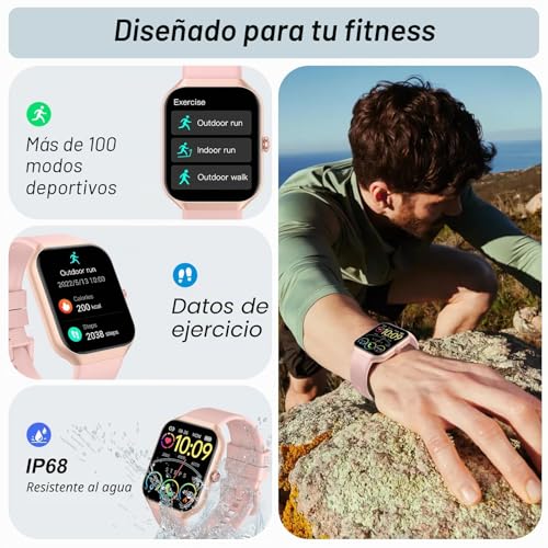 Smart Watch Men Women, 1.96 Inch Smartwatch Calls Bluetooth, Pedometer/Heart Rate Monitor/Sleep Monitor/SpO2, Waterproof IP68, Smart Watch Android iOS Pink, Sports Watch 112+ Sports Modes