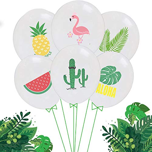Palm Leaf Pineapple Watermelon Flamingo Cactus Leaves and Fruits Balloons - (6 Pack) Confetti Latex Balloons Jungle Party Palm Leaf Summer Tropical Hawaii Decoration Birthday, Wedding, Baby Shower