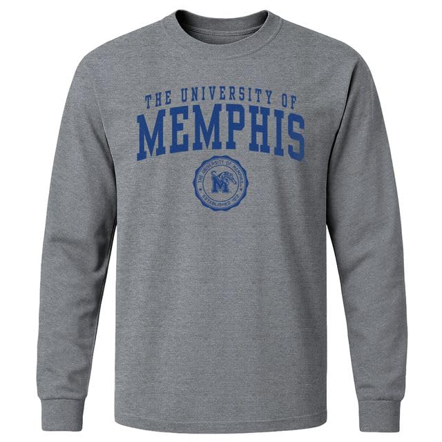 Barnesmith University of Memphis Tigers Long Sleeve Adult Unisex T-Shirt, Heritage, Charcoal Heather, Large Image
