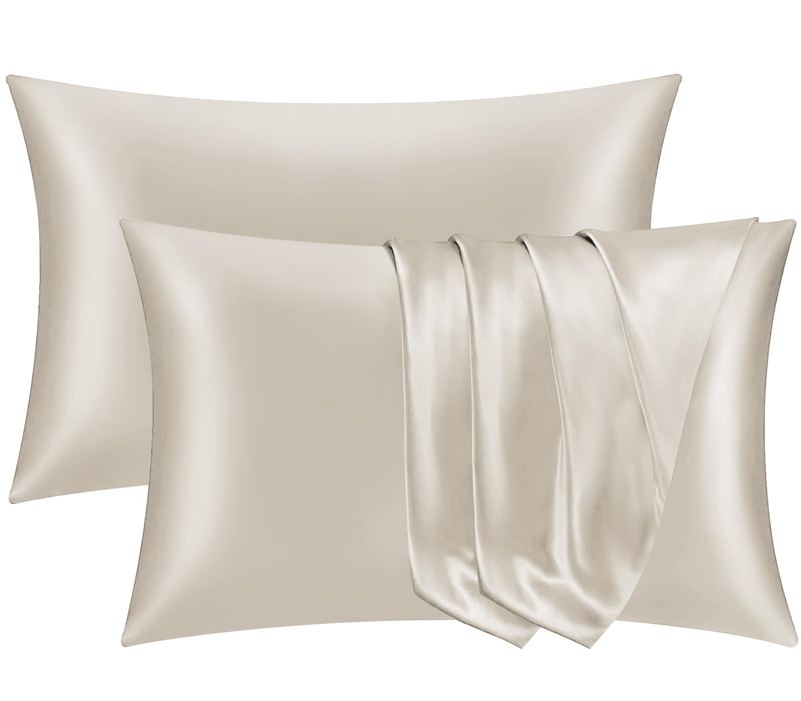 Pamposh Satin Silk Pillowcases For Hair And Skin 4 Pack Standard Size with Envelope Closure (4 Pcs Pillowcases (50 x 75 cm), Khaki)