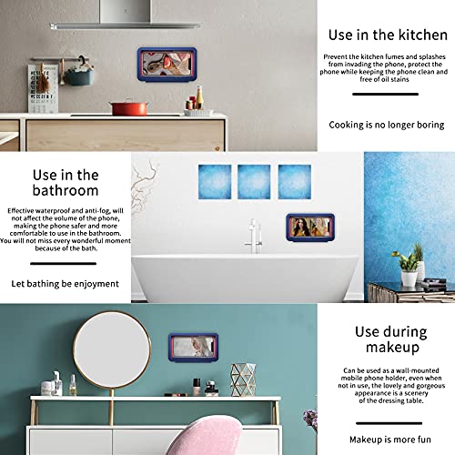 Creahaus Upgraded Rotatable Shower Phone Holder, Waterproof Phone Shower Case with Sound Outlet and Anti Fog Touch Screen, Self Adhesive Wall Mounted Phone Holder for Shower ,Bathroom, Kitchen(Blue)