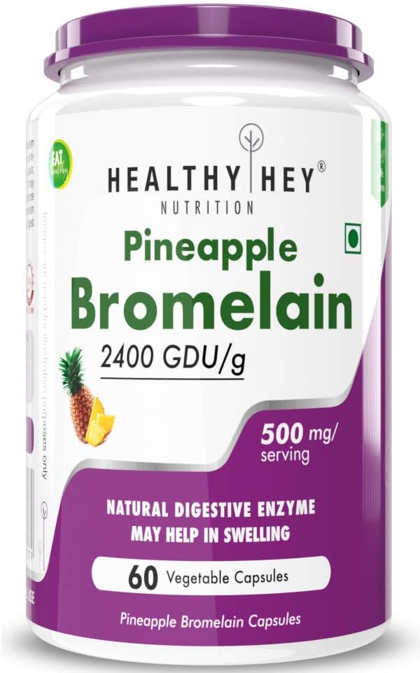 HealthyHey Bromelain Digestive Enzyme High Concentrate 2400 GDU/g 500 mg 60 Veg. Capsules