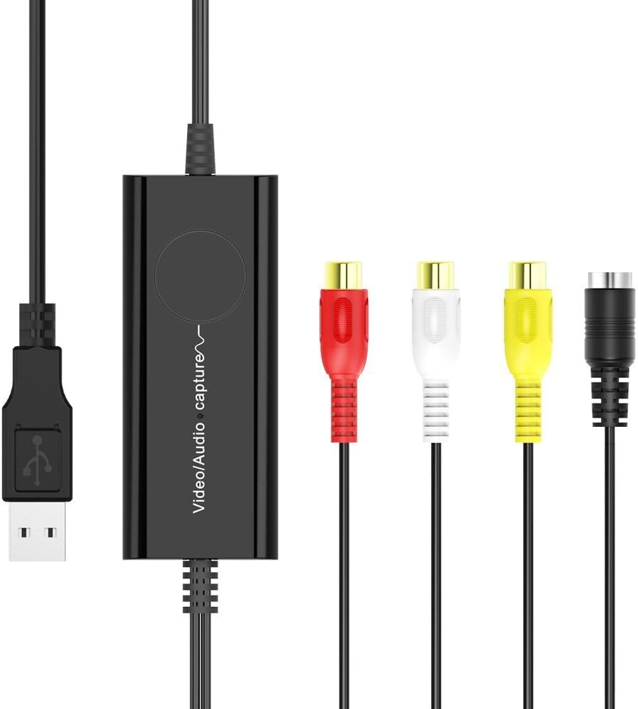 Ruibo Sike VHS to DVD USB Video Capture Card Digitise Video Analog to Digital Recorder RCA Composite S-Video Win 10 / MAC -Black
