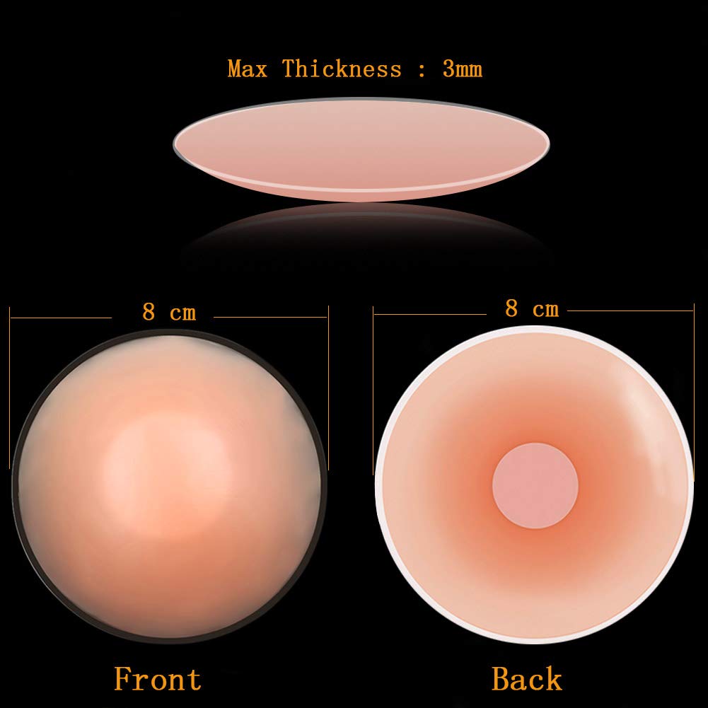 OUYUI Nipplecovers Reusable 4 Pairs Pasties for Women Self Adhesive Silicone Nippleless Cover Round Invisible Bra,Diameter 80mm
