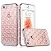 iPhone SE Case, Sincase [Ultra Thin] Soft Flexible Skin [Clear Rhinestone] Protective 3D Rose Gold Crystal Back Bumper Cover [Shock Proof] with Glitter Diamond Frame Slim for iPhone SE/5S/5
