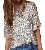 Baifern Women's Sequin Short Sleeve T-shirts Plus Size
