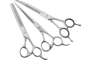 Fenice Peak 3pcs Dog Grooming Scissors Set Straight Thinning Curved Shears Stainless Steel Shears for Pet Grooming Sharp and Durable with Case Suitable for home users and Professional Groomer