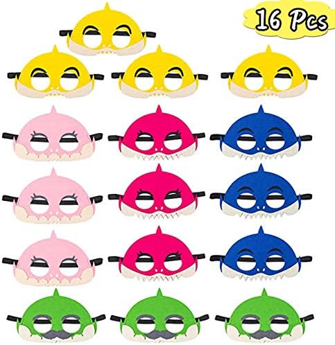zhouweizhouwen Shark Party Supplies for Baby - 16 PCS Children Cosplay Soft Mask Half Birthday Party Favor Pack Set for Kids Boy
