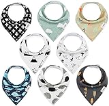 Baby Bandana Drool Bibs for Teething Newborns and Toddlers (8 Pack), Unisex Drool Scarf for Girls & Boys, Organic Cotton and Waterproof Polyester Back, Ultra Absorbent and Hypoallergenic by Kiidbe