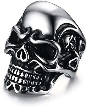 Punk Style Vintage Gothic Skull Titanium Steel Men's Ring Sliver Size 7-12