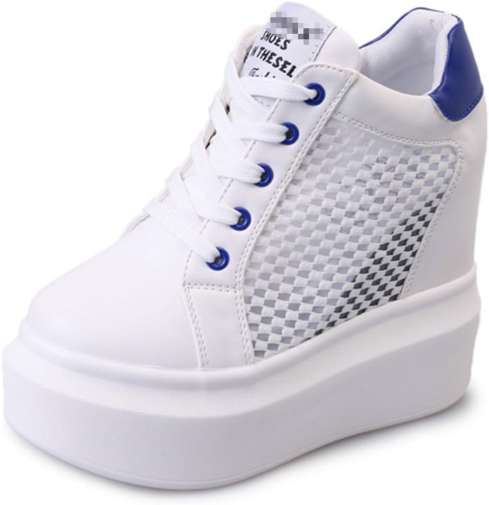 YC WELL Womens Increased Within The Higher Flat Shoes Casual Lace Up High Heels Wedges Platform Sneaker Heavy-Bottomed Shoes