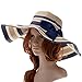 Vbiger Beach Hat Straw Hat Wide Brim Hat Bowknot Mixed-color Stripe Floppy Hats