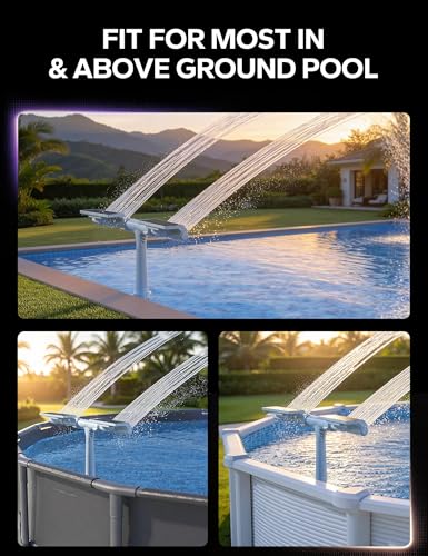 POOLHACKER Solar Pool Fountain with 10-Color LED Lights, Newly Refined Streamlined Design, Auto Dusk Sensor & Timer, Remote Control, Dual-Head Adjustable Spray for Above & Inground Pools