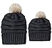 Chalier 2 Pack Winter Warm Knit Baggy Slouchy Pom Pom Beanie Hat for Mom & Baby,2 Pack (Black),L & S