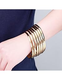 Set de 7 brazaletes de mujer apilados y chapados en oro pulido de 14 quilates