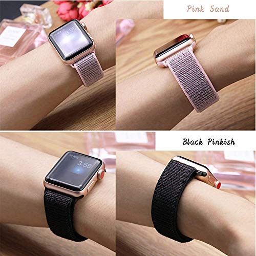 iSmarten Compatible for Apple Watch Band 38mm 42mm, Soft Nylon Sport Loop, with Hook and Loop Fastener Replacement Band Compatible for iWatch Series 1/2/3(Dark Black) (42 mm)