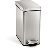 simplehuman 10 Liter / 2.6 Gallon Stainless Steel Bathroom Slim Profile Trash Can, Brushed Stainless Steel
