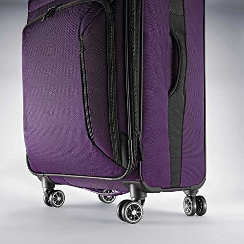 American Tourister Zoom Softside Luggage with Spinner Wheels, Purple, CheckedMedium 25Inch