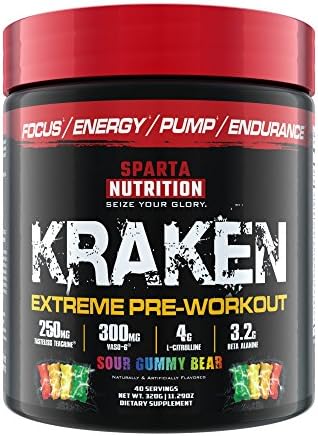 Sparta Nutrition Kraken Pre Workout Powder - Best Pre-Workout for Men / Women, Nitric Oxide Booster &amp; Nootropic Drink to Increase Energy, Focus, and Muscle Pumps - Sour Gummy Bear, 40 Servings
