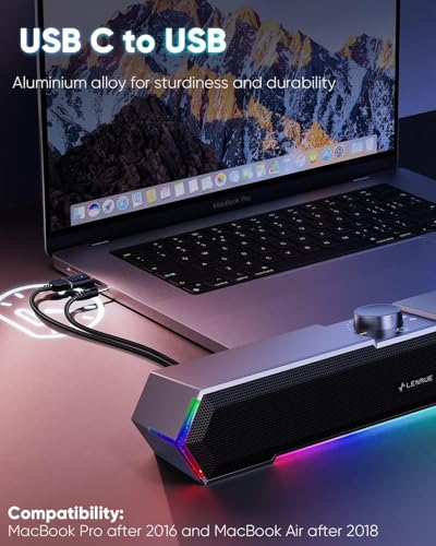 LENRUE G11 Computer Speakers for Desktop, Touch Lights PC Speakers with Surge Clear Sound, USB C/USB Powered for Computer Desktop PC Laptop Monitor（Black） (Black) (Black)