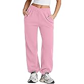 Herseas Women's V Crossover Waist Sweatpants Baggy Y2K Jogger Pants Wide Leg Fleeced Lounge Pants
