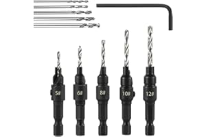 Saipor 5pcs Wood Countersink Drill Bit Set Hex Shank Quick Change Counter Sinker Pre Hole Drill Bit Set Screw Counterbore Bit