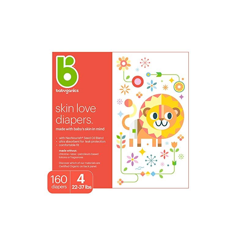 Baby Diapers, Size 4 (22-37 lbs) 160 Count- Babyganics Ultra Absorbent, Unscented, Made without Chlorine, Latex