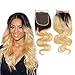 Dingli Hair 4x4 Free Part Ombre Blonde 1 Piece Closure 100% Brazilian Virgin Hair Body Wave Swiss Lace Closure with Baby Hair #1b/613 (16 inch)