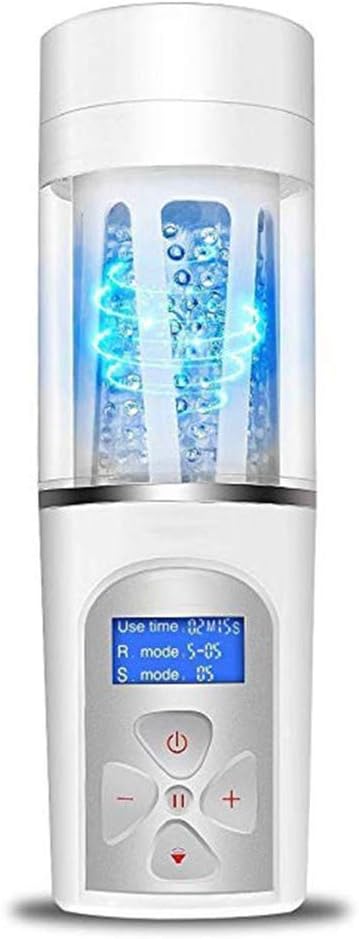Male Handheld Automatic Multi-Speed Deep Throat Suction Cup with LED Display Voice Intelligent, 400 Times/Minute and 5 Speed 360 ° Rotation Mode Electronic Toy Cup, Men's Sexy T-Shirt White