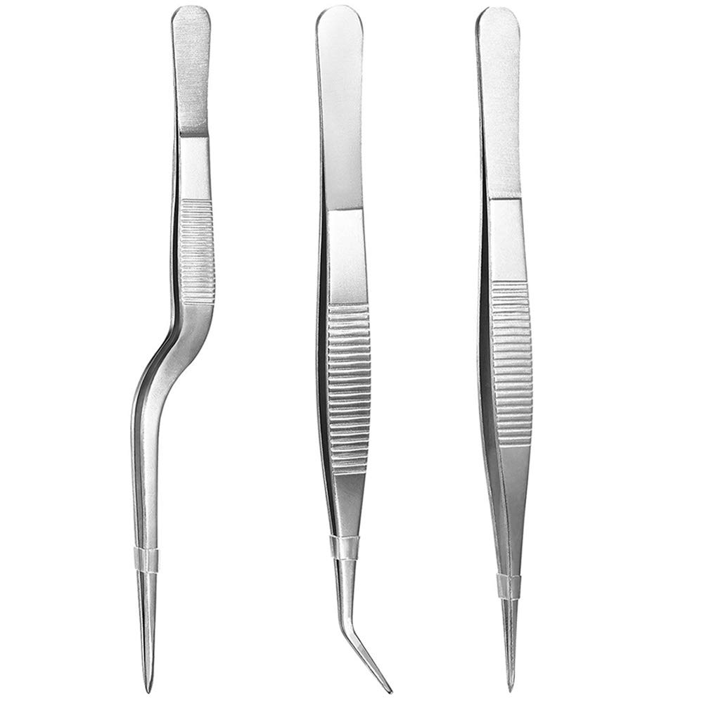 Cooking Tweezers Precision Tongs，3 Pieces Stainless Steel Tweezers Precision Tongs for Cooking Culinary Medical Beauty(6.3-Inch)