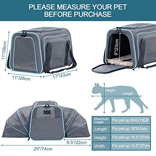 Petsfit Expandable Large Cat Carrier Small Dog Carriers, Airline