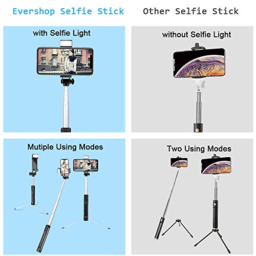 image for Evershop Selfie Stick with Light,3 in 1 Lightweight Aluminum Alloy Ext