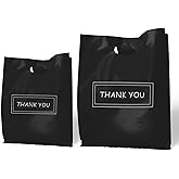 MelonArt Thank You Bags for Small Business, 200pcs Black Plastic Retail Bags Merchandise Bags with Handles Bulk Large Reusable Shopping Boutique Bags 8x12 and 12x15 for Stores Clothes Supplies(Black)