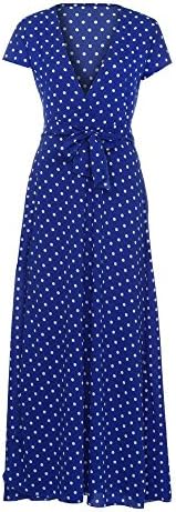 HARRYSTORE Chiffon Dress, Kimloog Deep V Neck Polka Dot Women Summer Boho Long Cocktail Beach Sundress Long Maxi Dresses Split
