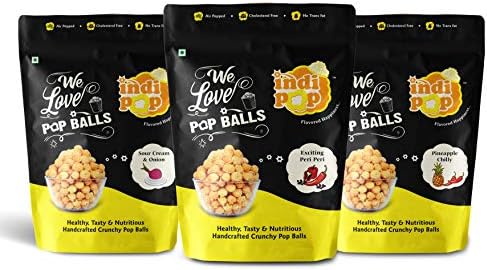 Indipop Pineapple Chilly, Sour Cream & Onion and Peri Peri Flavoured Ready to Eat Crispy & Crunchy Gourmet Popped Popcorn (PC+SCO+PP) (Pack of 3)