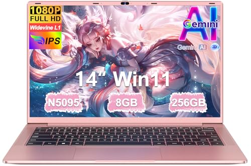 Laptop 14 Inch Celeron N5095 Upto 2.9 GHz Laptop 8GB RAM 256GB SSD TF 1TB LPDDR4 Win11 5G WiFi 1920*1080 FHD Mini HDMl Laptop Protective Film Spanish – Red Metallic Body-72