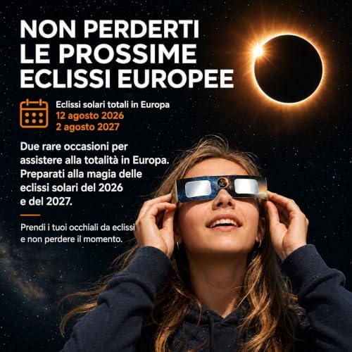 Occhiali eclissi solare,approvati 2026, confezione da 12 occhiali per eclissi solare per visione diretta del sole, certificati ISO 12312-2:2015 (E) e CE