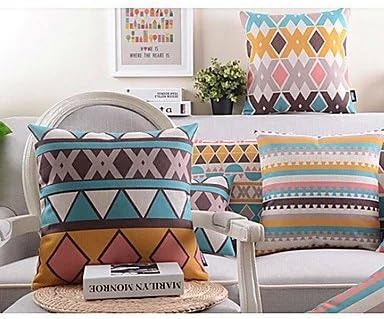 【Bailand】 Set of 4 Modern Happy Geometric Cushion Cover,Sofa Cushion Car Office Pillowcase,Beige Cotton Blend Linen Decorative Pillow Cover 18X18 Inch (45X45CM)