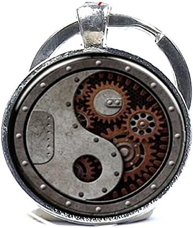 Moon Pendant Steam Punk Yin and Yang Pendant, Yin Yang Necklacet Yin and Yang Pendant Necklace Can Be Converted to Keychain