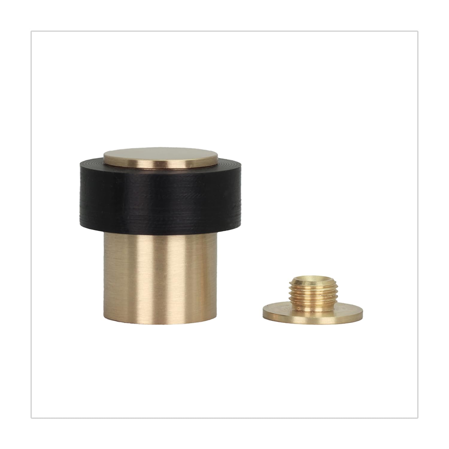 EVI Herrajes | Brass Door Stop | Ø24x35mm | Floor Mounted | Matte Finished Brass | Natural Silicone Protection | Includes Screw + Fastening Plug | Model I-18024X35-CB