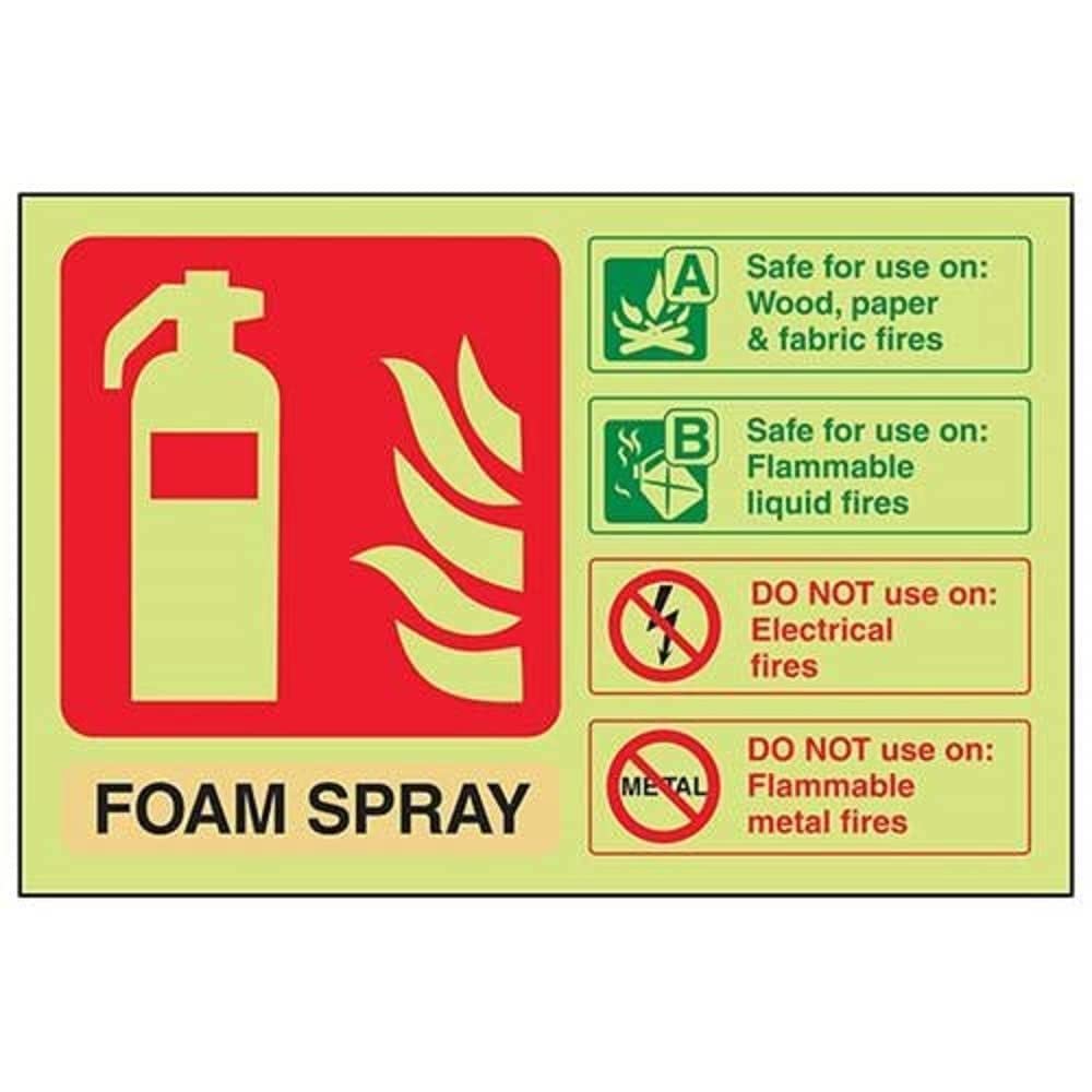 V Safety Glow In The Dark Foam Spray Id Not Electrical Safe Fire Extinguisher Sign - 200mm x 150mm - Self Adhesive Vinyl