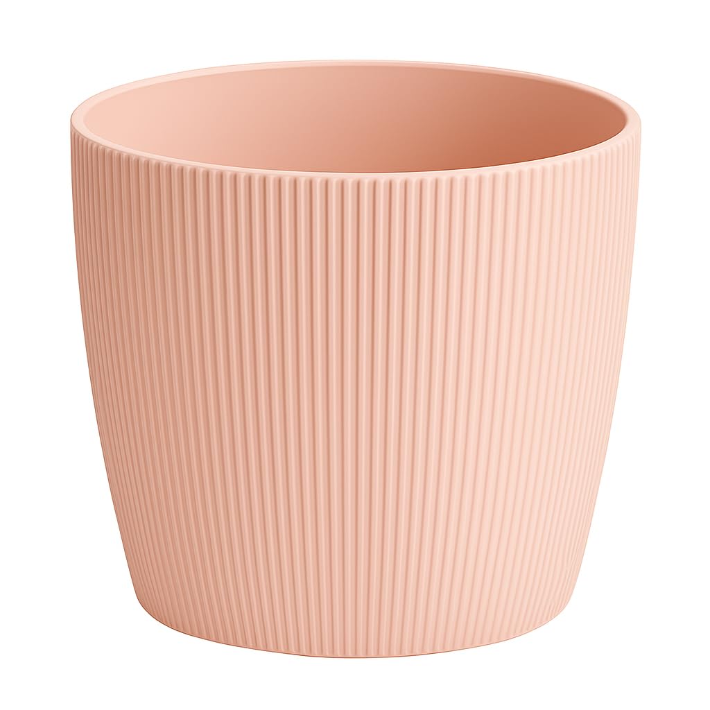 Home Garden Ornaments Decorative Small Plant Pots Indoor – Striped Indoor Plant Pot for Home and Garden (Diameter 13.5cm, Light Beige)