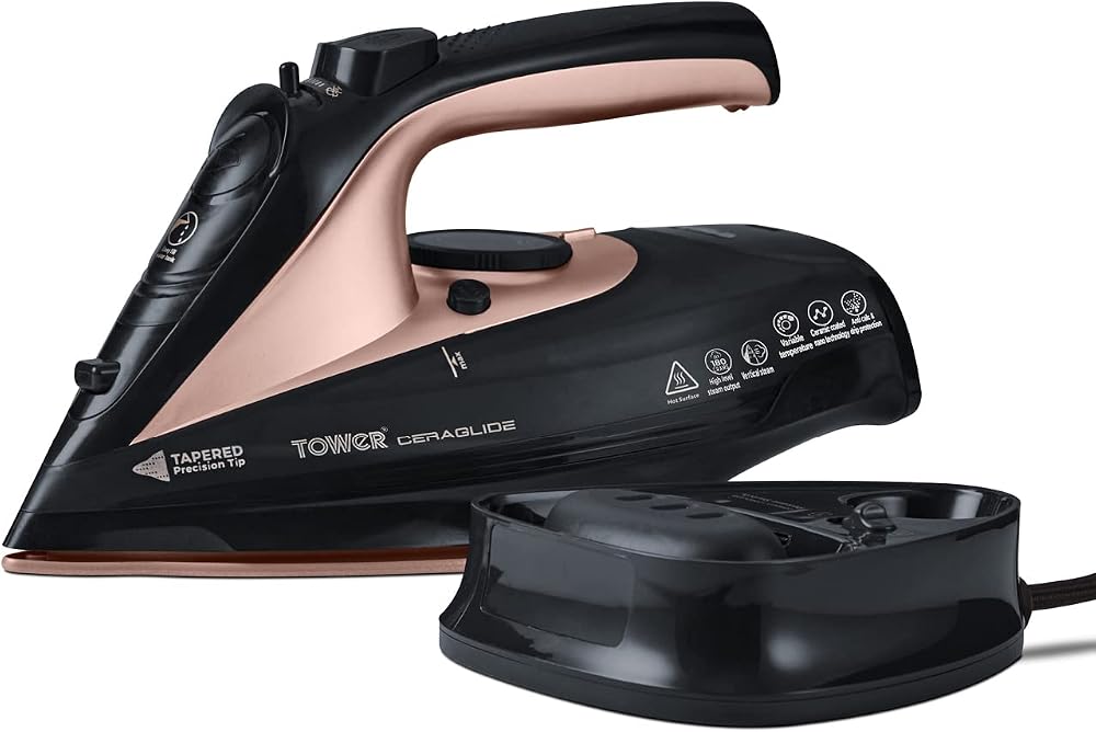 Tower T22008RG CeraGlide Cordless Steam Iron Ceramic Soleplate Black Rose Gold