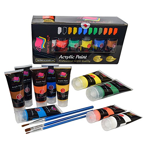 Crafts 4 ALL Acrylic Paints Set Studio Large 75m ml(2.64 oz) Paint Tubes Professional Grade Painting Kit for Canvas, Wood, Clay, Fabric, Nail Art, Ceramic