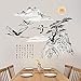 LiveGallery Removable Chinese Ink Landscape Painting Black Tree Flying Crane Sun Lettering Wall Decal Decor DIY home art Decor Stickers Offices Wall Decorations Stickers Nursery Gilrs Room Decal
