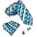 Barry.Wang Plaid Ties Check Mens Necktie Set with Handkerchief Cufflinks Classic Stripe Teal