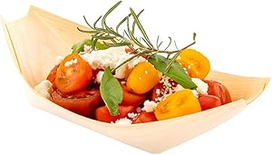 Medium Disposable Wood Serving Boats - Natural Pinewood Take Out Trays: Perfect for Restaurants, Caterers and Food Trucks - 6.0